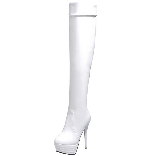 Onewus Damen Knie Hoch Stiefel mit Stiletto Absatz (Weiß, 40 EU) von Onewus