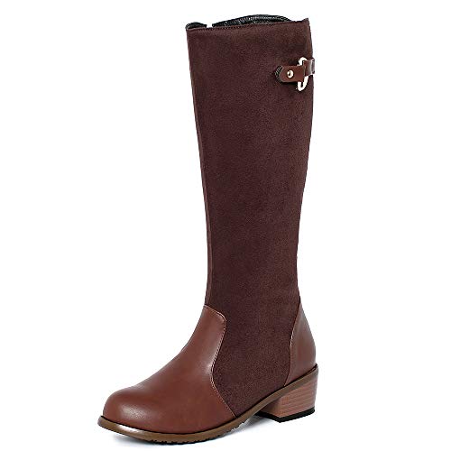 Onewus Damen Kniehohe Stiefel mit niedrigem, klobigem Absatz und Abgerundeter Spitze (Braun, 42 EU) von Onewus