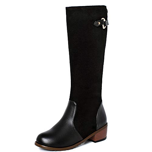 Onewus Damen Kniehohe Stiefel mit niedrigem, klobigem Absatz und Abgerundeter Spitze (Schwarz, 42 EU) von Onewus