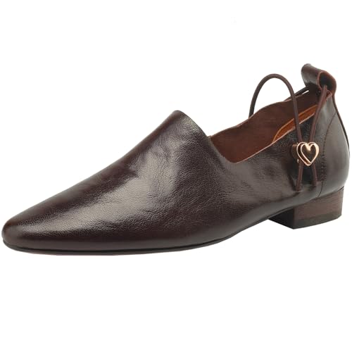 Onewus Damen Lammfell Loafer Flache Schuhe - Freizeitschuhe mit spitzer Spitze (Braun, 38) von Onewus