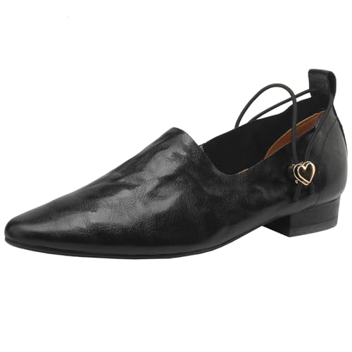 Onewus Damen Lammfell Loafer Flache Schuhe - Freizeitschuhe mit spitzer Spitze (Schwarz, 38) von Onewus