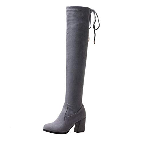 Onewus Damen Overknee-Stiefel mit Blockabsatz und Abgerundeter Spitze (Grau, 41 EU) von Onewus