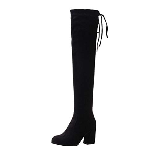 Onewus Damen Overknee-Stiefel mit Blockabsatz und Abgerundeter Spitze (Schwarz, 39 EU) von Onewus