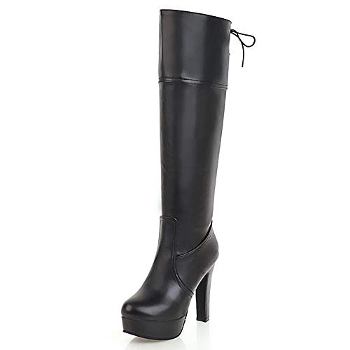 Onewus Damen Plateau Stiefel mit Blockabsatz Winter Langschaft Stiefel (Schwarz, 43 EU) von Onewus