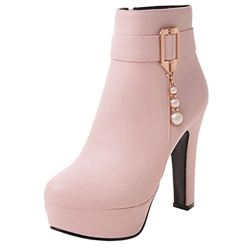 Onewus Damen Plateau Stiefeletten mit Blockabsatz Elegant Kurzschaft Stiefel (Pink, 39 EU) von Onewus