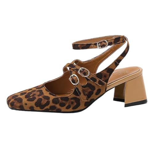 Onewus Damen Slingback Sandals mit Blockabsatz | Sandaletten mit Schnalle für Büro und Freizeit (Braun, 35 EU) von Onewus