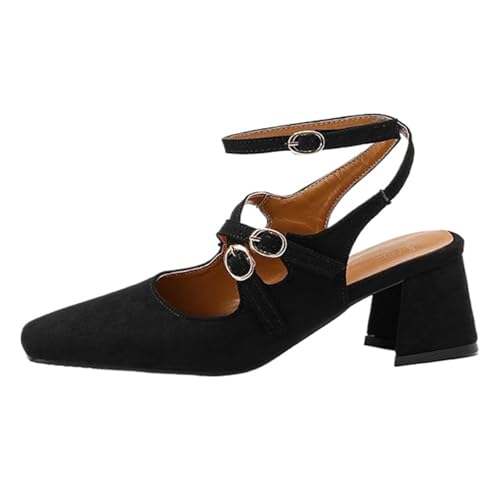 Onewus Damen Slingback Sandals mit Blockabsatz | Sandaletten mit Schnalle für Büro und Freizeit (Schwarz, 36 EU) von Onewus