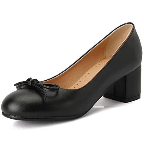 Onewus Damen Slipper Pumps mit Blockabsatz und Süßer Fliege (Pu Schwarz, 49) von Onewus