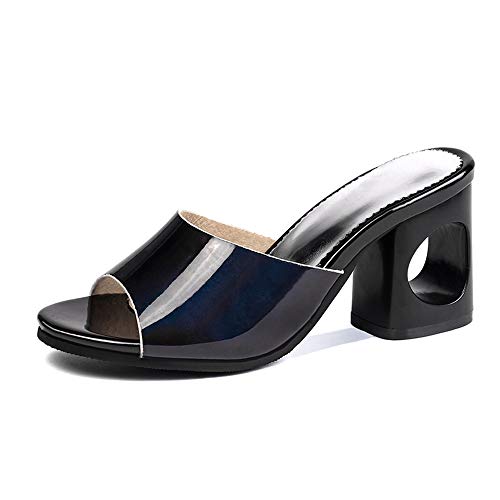 Onewus Damen Slipper Sommer Schuhe Blockabsatz Sandalen (Schwarz, 46 EU) von Onewus