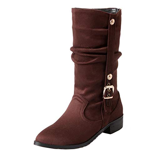 Onewus Damen Slouch Boots mit flachem Absatz und spitzer Zehenpartie (Braun, 44 EU) von Onewus