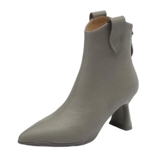 Onewus Damen Spitzenschuh Stiefeletten | Seitlichem Reißverschluss für Büro & Abend (Grau-Synthetisches Futter, 37 EU) von Onewus
