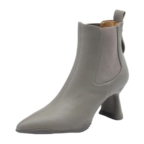 Onewus Damen Spitzenschuhe Stiefeletten | Elegante Stil Lederstiefel für Beruf und Abend (Grau-Synthetisches Futter, 37 EU) von Onewus