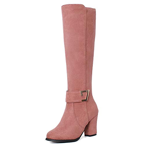 Onewus Damen Stiefel mit Blockabsatz Reißverschluss Langschaft Stiefel (Rosa, 43 EU) von Onewus