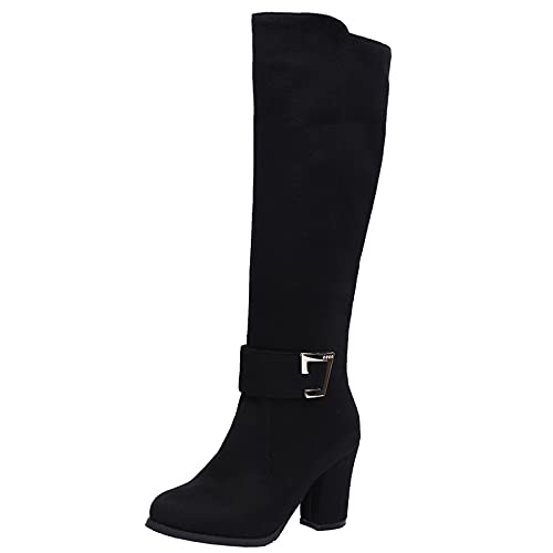 Onewus Damen Stiefel mit Blockabsatz Reißverschluss Langschaft Stiefel (Schwarz, 42 EU) von Onewus