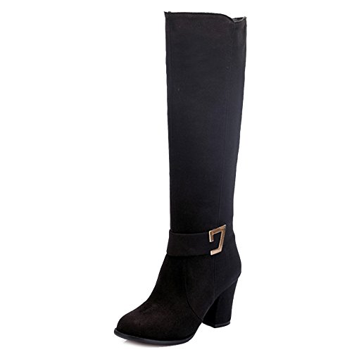 Onewus Damen Stiefel mit Blockabsatz Reißverschluss Langschaft Stiefel (Schwarz, 44 EU) von Onewus