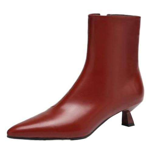 Onewus Damen Stiefeletten | Elegante Spitze Plateauabsatz Stiefelette mit Seitlichem Reißverschluss (Rot-Synthetisches Futter, 41 EU) von Onewus