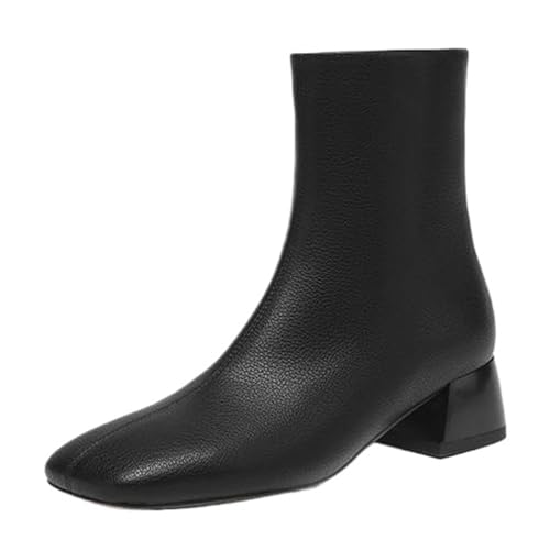 Onewus Damen Stiefeletten Quadratisch Zeite | Elegante Retro Casual Boots mit Seitlichem Reißverschluss (Schwarz-Synthetisches Futter, 38 EU) von Onewus