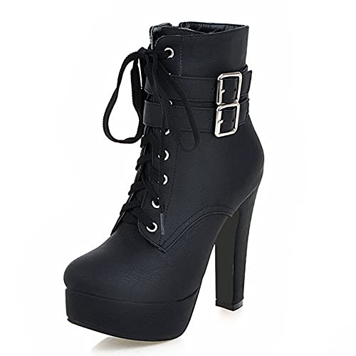 Onewus Damen Stiefeletten mit Absatz Plateau Stiefeletten mit Nieten (Schwarz 2, 38 EU) von Onewus