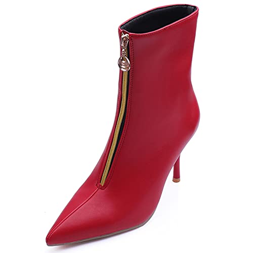 Onewus Damen Stiefeletten mit Stiletto-Absatz und mittlerem Reißverschluss (Rot, 40EU) von Onewus