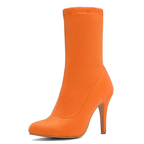 Onewus Damen Stretchstiefel mit Stiletto und 7 Farben (Orange, 41EU) von Onewus