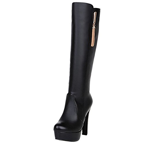 Onewus Damen Trendige Plateau Langschaft Stiefel mit Hohem Absatz (Black, 38 EU) von Onewus
