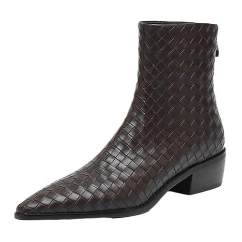 Onewus Damen Western Stiefeletten | Mode Stiefelette mit Webmuster Reißverschluss (Braun-Synthetisches Futter, 45 EU) von Onewus