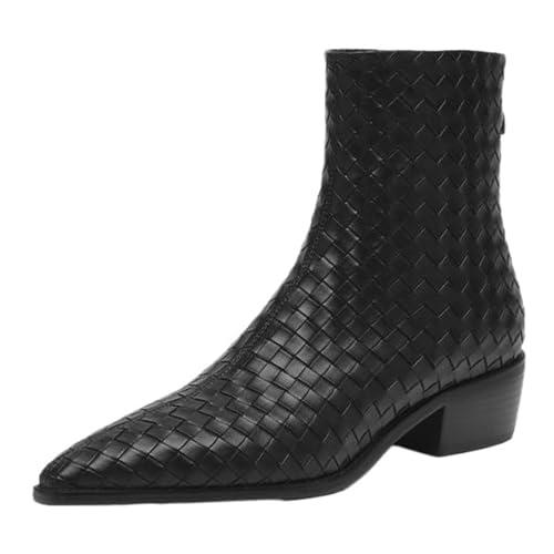 Onewus Damen Western Stiefeletten | Mode Stiefelette mit Webmuster Reißverschluss (Schwarz-Synthetisches Futter, 36 EU) von Onewus