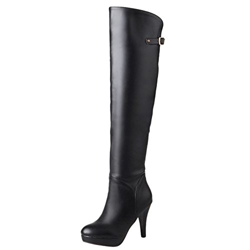 Onewus Damen über Knie Hoch Stiefel mit Hohem Absatz Reißverschluss Stiefel (Schwarz, 39 EU) von Onewus