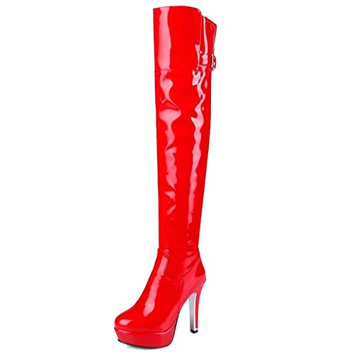 Onewus Damen über Kniehohe Stiefel mit Hohem Absatz Plateau Langschaft Stiefel (Red, 46 EU) von Onewus