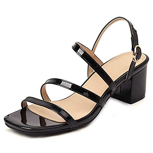 Onewus Einfache Damen Sandalen mit niedrigem klobigem Absatz und offenem Zeh(Schwarz,39) von Onewus