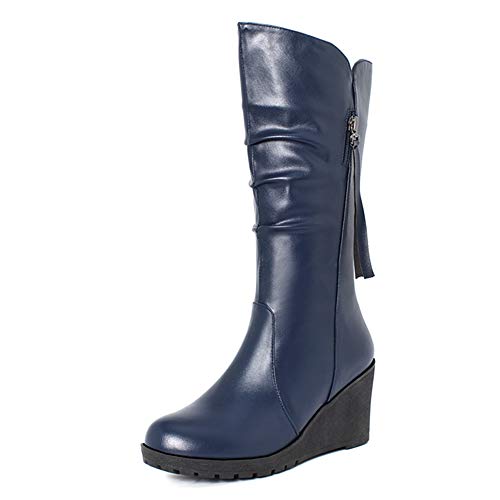 Onewus Halbhohe Stiefel für Damen mit Keilabsatz (Blau, 37 EU) von Onewus