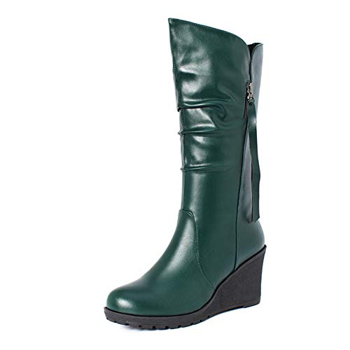 Onewus Halbhohe Stiefel für Damen mit Keilabsatz (Grün, 37 EU) von Onewus