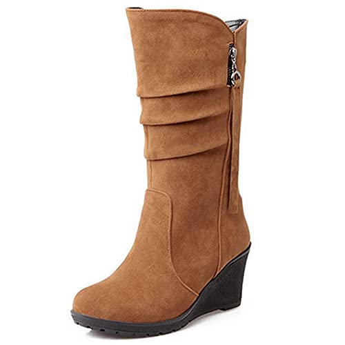 Onewus Halbhohe Stiefel für Damen mit Keilabsatz (Matt Braun, 36 EU) von Onewus