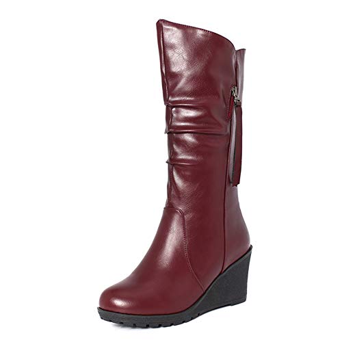 Onewus Halbhohe Stiefel für Damen mit Keilabsatz (Weinrot, 39 EU) von Onewus