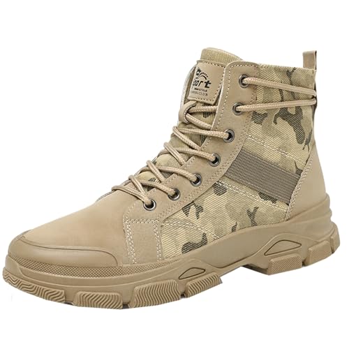 Onewus Herren Camouflage High-Top Taktische Stiefel Hochleistungs-Kampfstiefel (Khaki, 43 EU) von Onewus