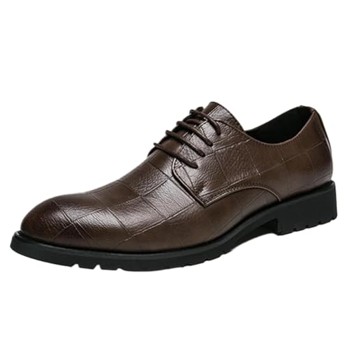 Onewus Herren Freizeitschuhe Spitze Zehe Koreanischer Stil Schnürung Robuste Gummisohle Oxfords (Braun, 38 EU) von Onewus