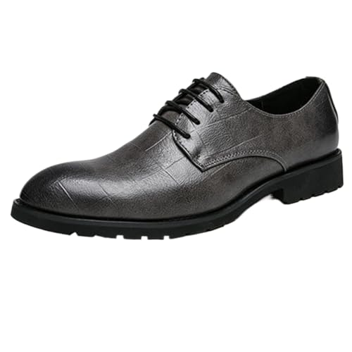 Onewus Herren Freizeitschuhe Spitze Zehe Koreanischer Stil Schnürung Robuste Gummisohle Oxfords (Grau, 43 EU) von Onewus