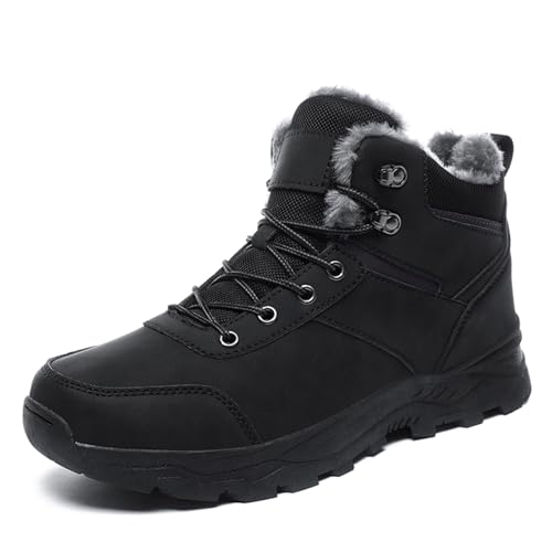 Onewus Herren Outdoor Wanderschuhe Strapazierfähige Schneestiefel mit Rutschfester Laufsohle Dickes Futter für Winteraktivitäten Wasserdicht Atmungsaktiv Bequemes Schuhwerk (Schwarz, 47 EU) von Onewus