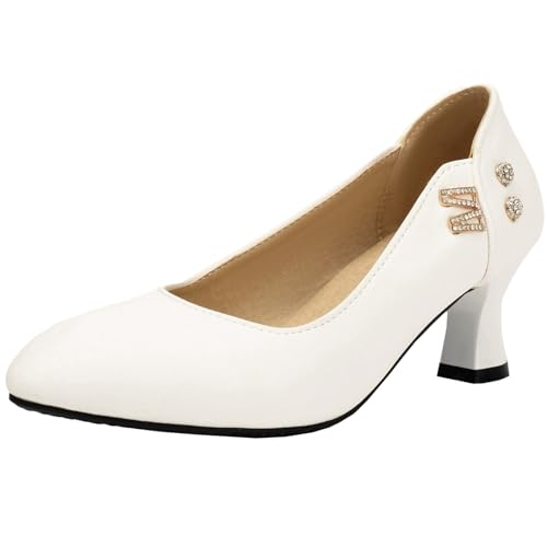 Onewus Klassisch Damen Mid-Heel Pumps - Vielseitige und Elegante High Heel Schuhe (Weiß, 43) von Onewus