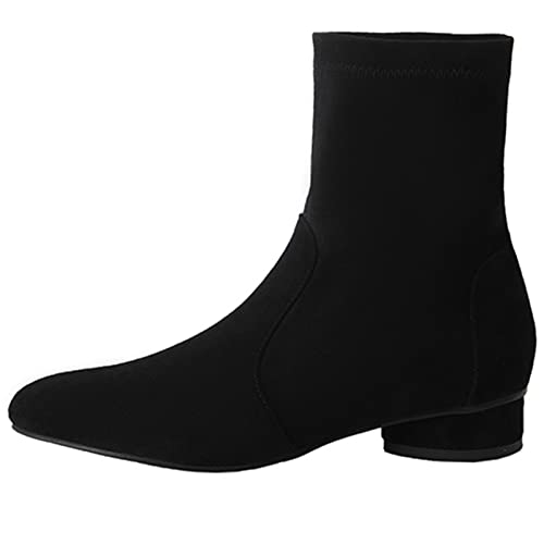 Onewus Komfort-Stretch-Stiefeletten für Damen mit niedrigen, klobigen Absätzen und abgerundeter Zehenpartie (Schwarz Kaltfutter, 40) von Onewus