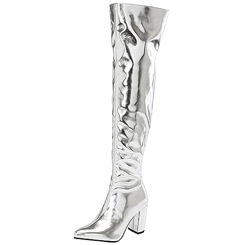 Onewus Modische Avantgarde-Damenstiefel - Sexy & ultralange High Heels mit Einem Hauch von Metallic-Technologie (Silber, 39) von Onewus