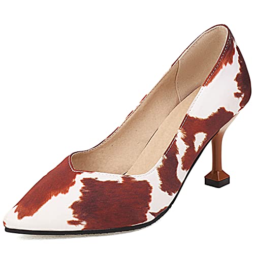 Onewus Modische Damen-Pumps mit spitzem Zeh und dünnen Absätzen (Weiß Braun,45) von Onewus