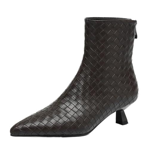 Onewus Stiefeletten Damen | Gewebte Spitzenschuh Stiefeletten mit Hinterem Reißverschluss (Braun-Synthetisches Futter, 32 EU) von Onewus