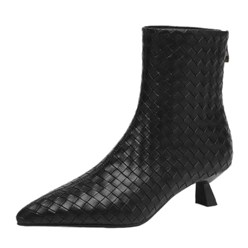 Onewus Stiefeletten Damen | Gewebte Spitzenschuh Stiefeletten mit Hinterem Reißverschluss (Schwarz-Synthetisches Futter, 38 EU) von Onewus