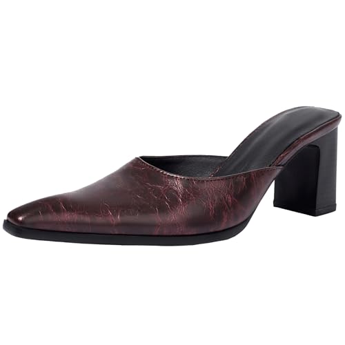 Onewus Stilvolle Spitze Spitze High Heel Slip-On Pantoletten - Moderne Damenmode Sandalen (Rot,45) von Onewus