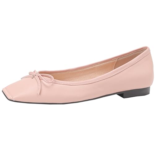 Onewus Süße Ballerinas für Damen mit quadratischer Zehenpartie und lässigen Slip-on-Schuhen (Rosa, 32) von Onewus