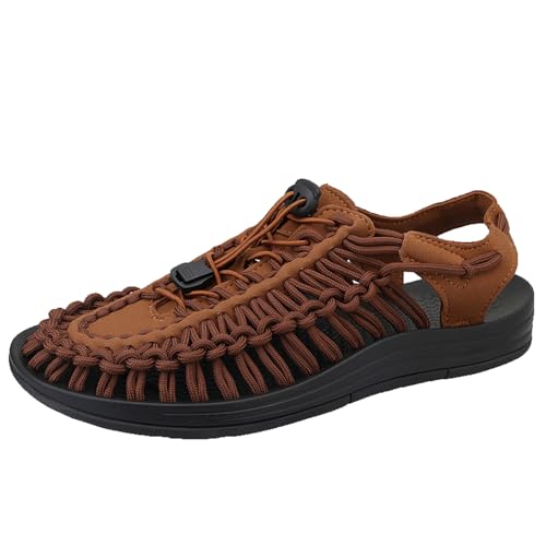 Onewus Unisex Gewebte Strand-Sandalen mit Elastischem Riemen - Weiche Sohle und Feuchtigkeitsableitendes Innenfutter für Trockenen Komfort (Braun,40) von Onewus