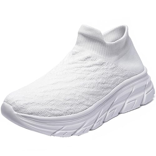 Onewus Unisex Slip-On Stretch Mesh Freizeit Mid-Top Sportschuhe für Paare - Bequeme Herren- und Damen-Sneaker (Weiß,44) von Onewus