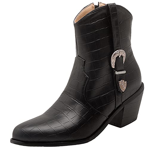 Onewus Vintage Damen Stiefeletten mit Mittelhohen Absätzen und Spitzer Zeh (Schwarz,42) von Onewus