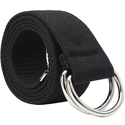 Oneyijun Geflochten Segeltuch Gürtel Frauen Männer mit Doppelt Silber Metall D-Ring-Schnalle Beiläufig Unisex 113cm von Oneyijun